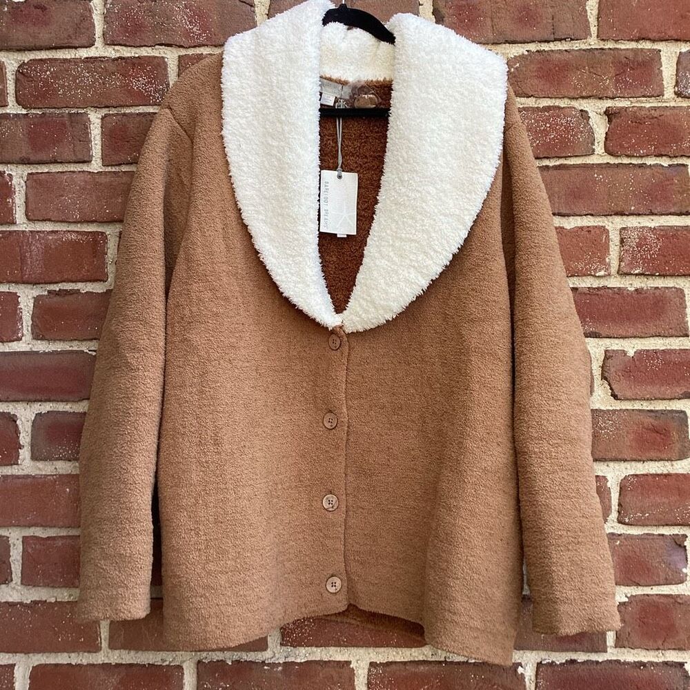 Barefoot Dreams $228 CozyChic Shearling Cardigan Honey Cream Solid XL NEW